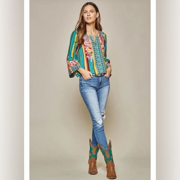 Savanna Jane Blouse Top Embroidered Pullover Size L - Picture 1 of 10